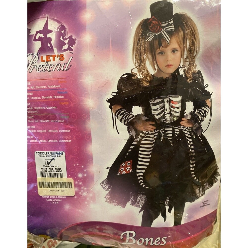 Let's Pretend Bones Halloween Costume Cosplay Rubie's Kids Toddler 2-4 #881209
